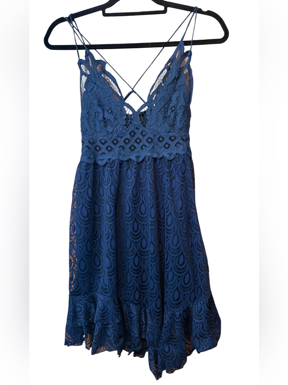 Free People Adella Lacey Lace Dress Size Small Navy Boho Mini Boho Festival
